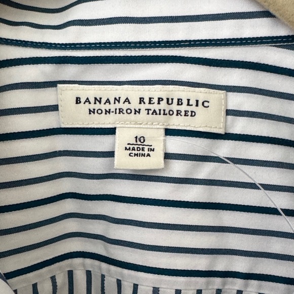 Banana Republic Navy and White Striped Button Down Shirt - Picture 3 of 5